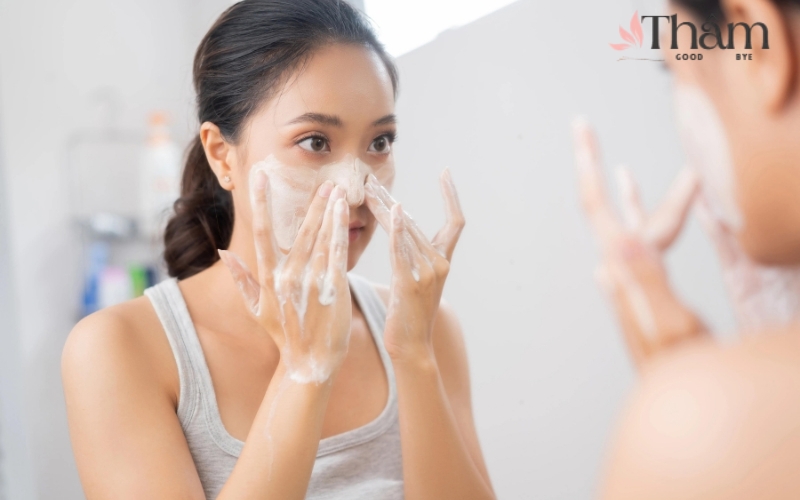 Làm sạch da trước khi thoa kem